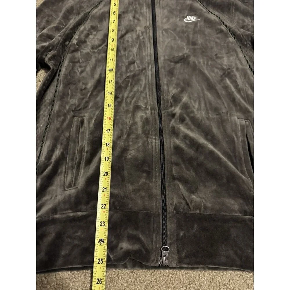 NWT NIKE Velvet Velour Hoodie Dark Gray Green Full Zip Y2K 90's Streetwear M